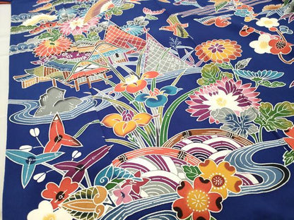 平和屋着物●訪問着　型染め　飛鶴御所解花文　正絹　逸品　CABA9926gh