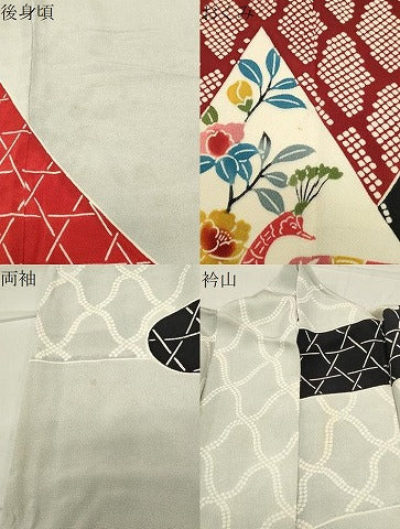 平和屋着物●豪華振袖　型染め　鳳凰花文　鬼しぼ縮緬　正絹　逸品　CABA9927gh 平和屋着物○豪華振袖 型染め 鳳凰花文 鬼しぼ縮緬 正絹 逸品