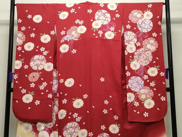 平和屋着物●豪華振袖　刺繍　雪輪毬舞桜文　暈し染め　金彩　正絹　逸品　CABA9928gh