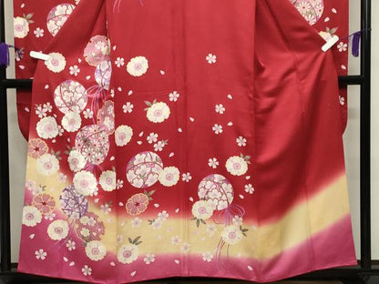 平和屋着物●豪華振袖　刺繍　雪輪毬舞桜文　暈し染め　金彩　正絹　逸品　CABA9928gh