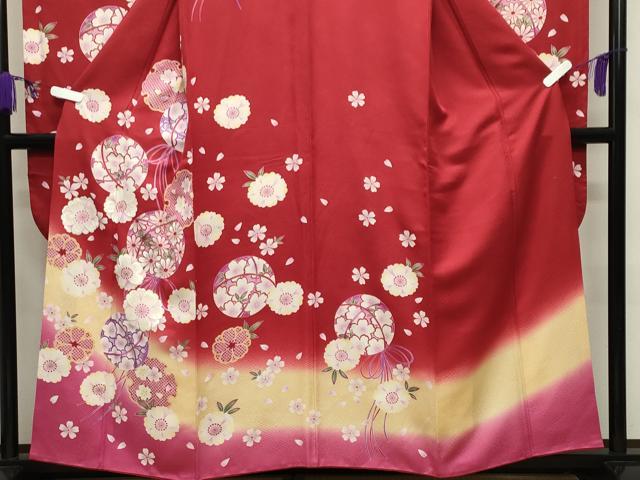 平和屋着物●豪華振袖　刺繍　雪輪毬舞桜文　暈し染め　金彩　正絹　逸品　CABA9928gh