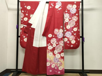 平和屋着物●豪華振袖　刺繍　雪輪毬舞桜文　暈し染め　金彩　正絹　逸品　CABA9928gh
