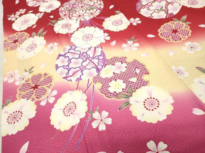 平和屋着物●豪華振袖　刺繍　雪輪毬舞桜文　暈し染め　金彩　正絹　逸品　CABA9928gh