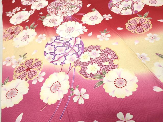 平和屋着物●豪華振袖　刺繍　雪輪毬舞桜文　暈し染め　金彩　正絹　逸品　CABA9928gh