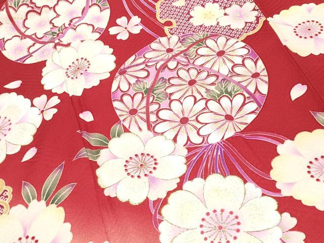 平和屋着物●豪華振袖　刺繍　雪輪毬舞桜文　暈し染め　金彩　正絹　逸品　CABA9928gh