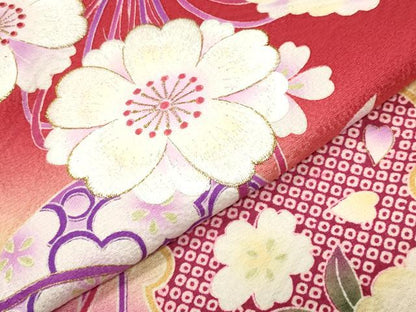平和屋着物●豪華振袖　刺繍　雪輪毬舞桜文　暈し染め　金彩　正絹　逸品　CABA9928gh