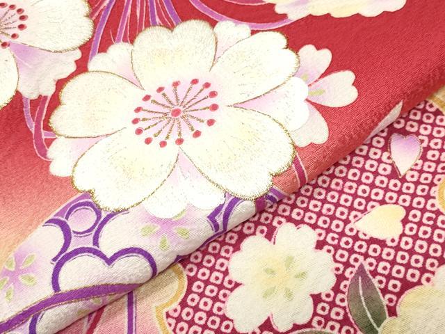 平和屋着物●豪華振袖　刺繍　雪輪毬舞桜文　暈し染め　金彩　正絹　逸品　CABA9928gh