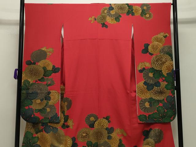 平和屋着物●ファッションデザイナー 花井幸子　振袖　駒刺繍　舞菊文　金彩　正絹　逸品　CABA9930gh