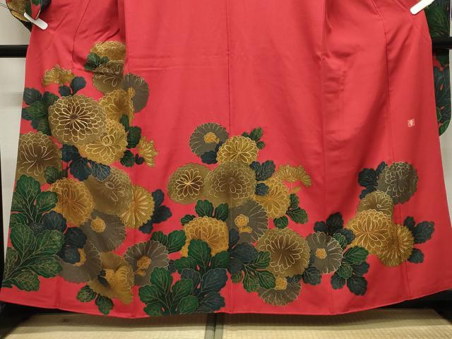 平和屋着物●ファッションデザイナー 花井幸子　振袖　駒刺繍　舞菊文　金彩　正絹　逸品　CABA9930gh