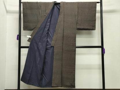 平和屋着物●男性　紬　羽織セット　幾何学文様　着物：赤墨色　羽織：黒緑色　正絹　逸品　CABA9937gh