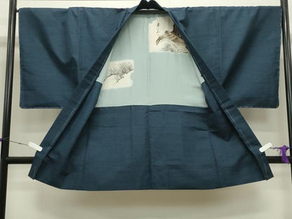 平和屋着物●男性　紬　アンサンブル　網代織り　霞文　褐返色　正絹　逸品　未使用　CABA9961gh