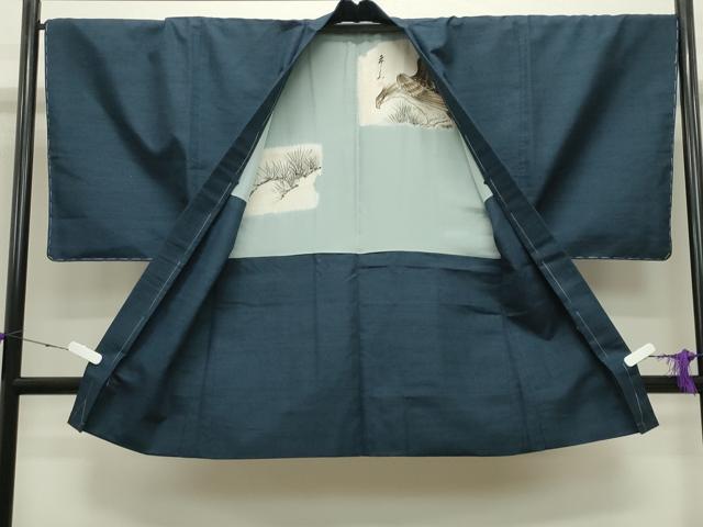 平和屋着物●男性　紬　アンサンブル　網代織り　霞文　褐返色　正絹　逸品　未使用　CABA9961gh