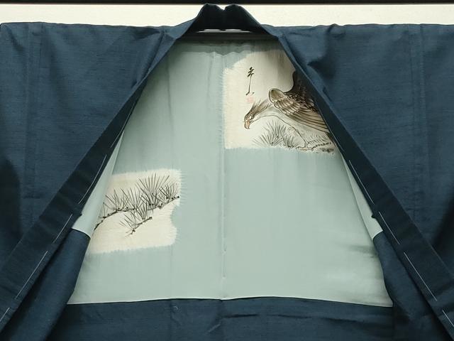 平和屋着物●男性　紬　アンサンブル　網代織り　霞文　褐返色　正絹　逸品　未使用　CABA9961gh