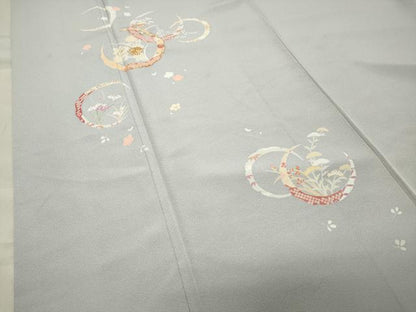 平和屋着物●訪問着　駒刺繍　雪芝花文　金彩　正絹　逸品　CABA9978gh