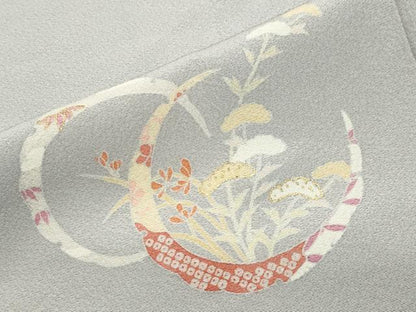 平和屋着物●訪問着　駒刺繍　雪芝花文　金彩　正絹　逸品　CABA9978gh