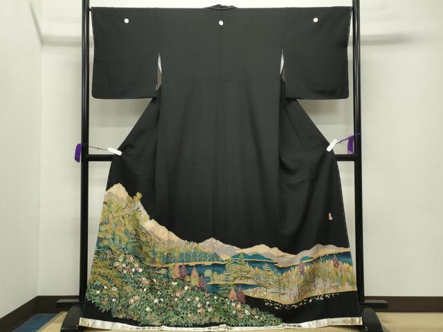 平和屋着物●豪華黒留袖 友禅 作家物 遠山風景文 正絹 逸品 未使用 CABA9983gh