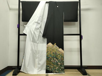平和屋着物●豪華黒留袖 友禅 作家物 遠山風景文 正絹 逸品 未使用 CABA9983gh