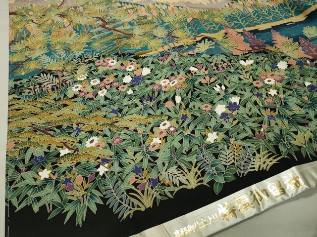 平和屋着物●豪華黒留袖 友禅 作家物 遠山風景文 正絹 逸品 未使用 CABA9983gh