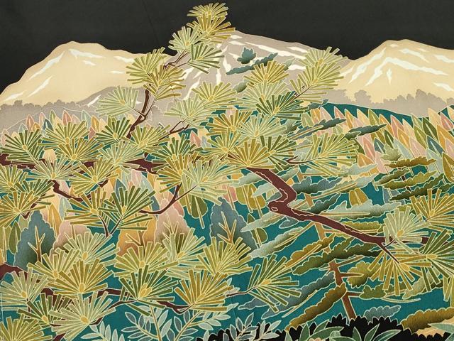平和屋着物●豪華黒留袖 友禅 作家物 遠山風景文 正絹 逸品 未使用 CABA9983gh