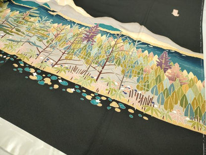 平和屋着物●豪華黒留袖 友禅 作家物 遠山風景文 正絹 逸品 未使用 CABA9983gh
