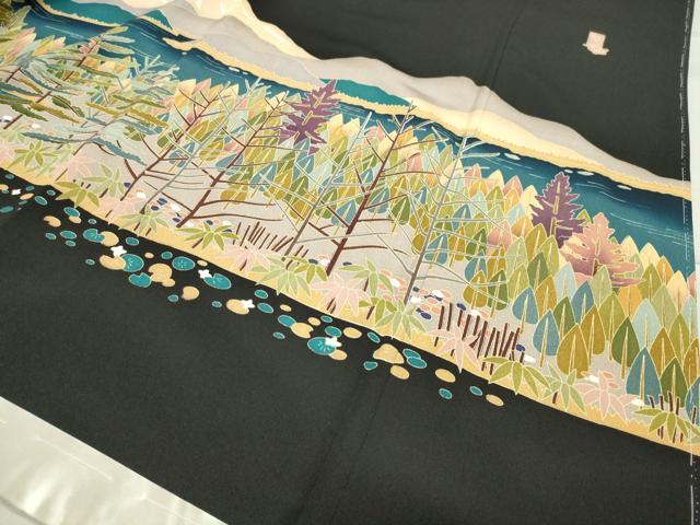 平和屋着物●豪華黒留袖 友禅 作家物 遠山風景文 正絹 逸品 未使用 CABA9983gh