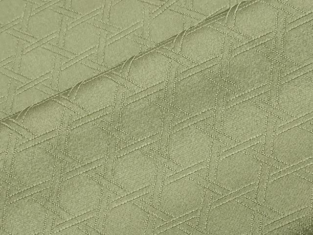 平和屋着物●上質な色無地　籠目地紋　草色　正絹　逸品　CABA9984gh