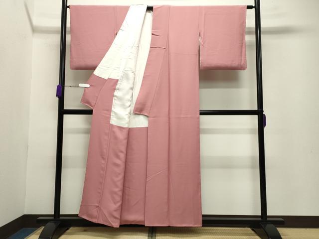 平和屋着物●上質な色無地　退紅色　正絹　逸品　CABA9993gh