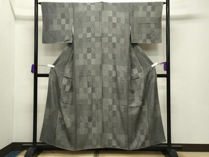 平和屋着物●江戸小紋 寄せ小紋柄 百柄 黒地 正絹 逸品 未使用 CABB0006gh