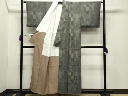 平和屋着物●江戸小紋 寄せ小紋柄 百柄 黒地 正絹 逸品 未使用 CABB0006gh