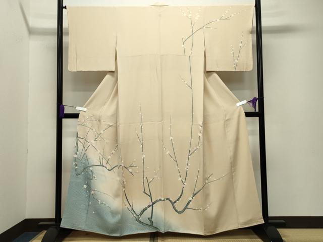 平和屋着物●訪問着　友禅　作家物　流水枝梅文　暈し染め　正絹　逸品　CABB0009gh