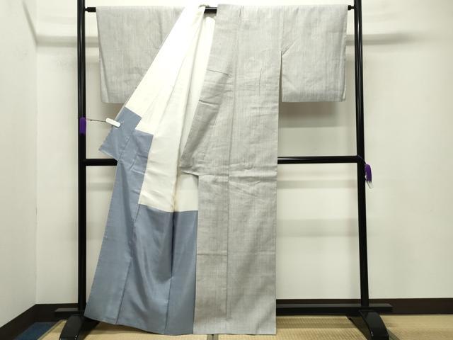 平和屋着物●本場結城紬　重要無形文化財　霞文　藍白色　正絹　逸品　CABB0010gh