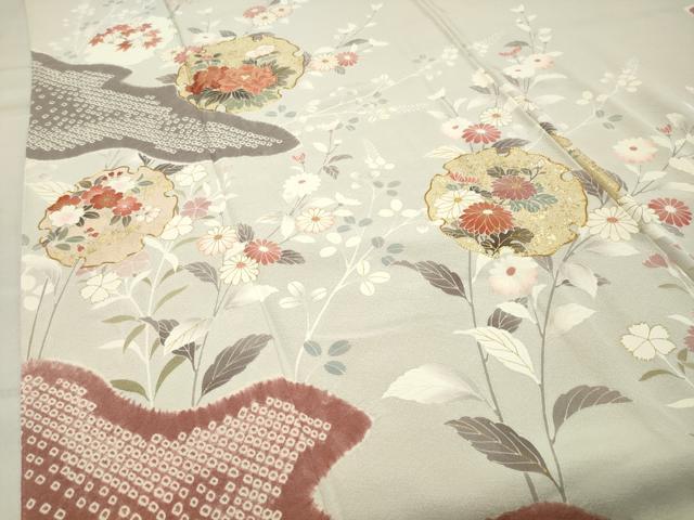 平和屋着物○訪問着 駒刺繍 絞り 雪輪花文 金彩 正絹 逸品 CABB0014gh