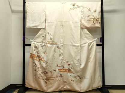 平和屋着物●訪問着　枝垂れ桜舞蝶文　暈し染め　金彩　正絹　逸品　CABB0021gh