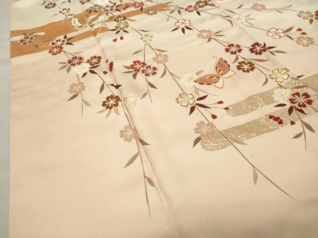 平和屋着物●訪問着　枝垂れ桜舞蝶文　暈し染め　金彩　正絹　逸品　CABB0021gh