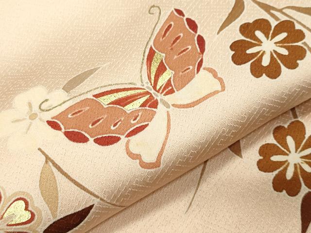 平和屋着物●訪問着　枝垂れ桜舞蝶文　暈し染め　金彩　正絹　逸品　CABB0021gh