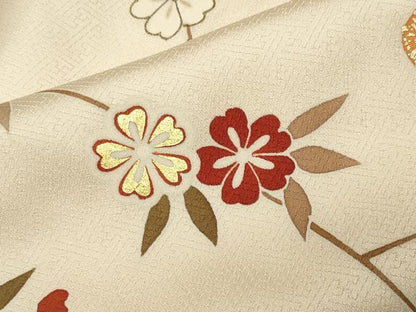平和屋着物●訪問着　枝垂れ桜舞蝶文　暈し染め　金彩　正絹　逸品　CABB0021gh