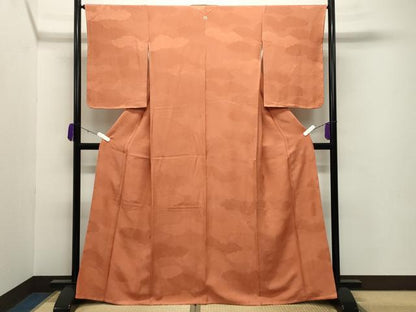 平和屋着物●上質な色無地　雲重ね地紋　赤朽葉色　正絹　逸品　未使用　CABB0028gh