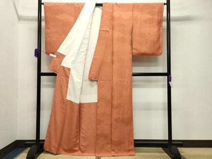 平和屋着物●上質な色無地　雲重ね地紋　赤朽葉色　正絹　逸品　未使用　CABB0028gh