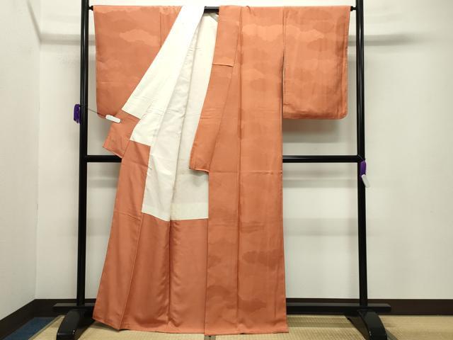 平和屋着物●上質な色無地　雲重ね地紋　赤朽葉色　正絹　逸品　未使用　CABB0028gh