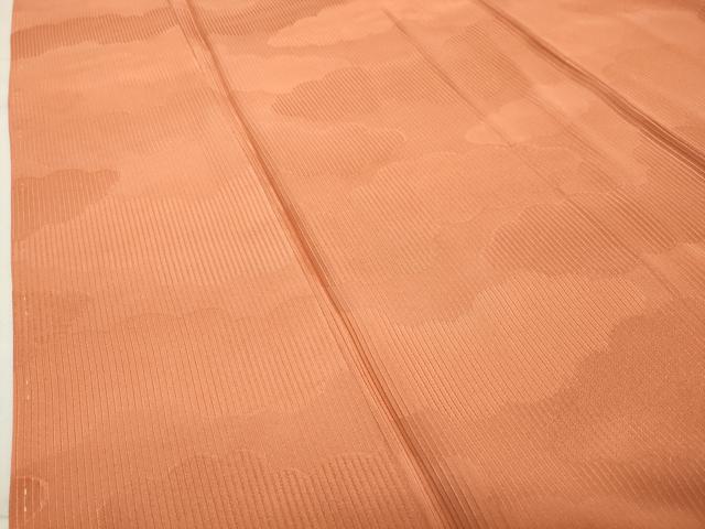 平和屋着物●上質な色無地　雲重ね地紋　赤朽葉色　正絹　逸品　未使用　CABB0028gh