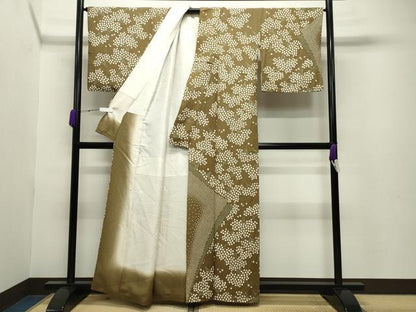 平和屋着物●訪問着　絞り　草花文　正絹　逸品　CABB0031gh