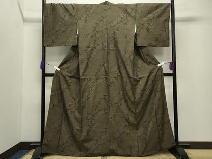 平和屋着物●結城紬　100亀甲　草木文　正絹　逸品　CABB0036gh
