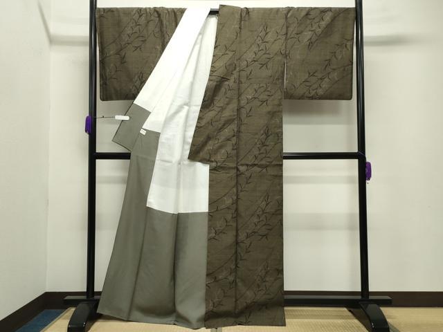 平和屋着物●結城紬　100亀甲　草木文　正絹　逸品　CABB0036gh