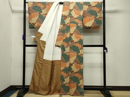 平和屋着物●名門　藤娘きぬたや・総絞り　小紋　雲重ね文　やまと誂製　正絹　逸品　未使用　CABB0039gh