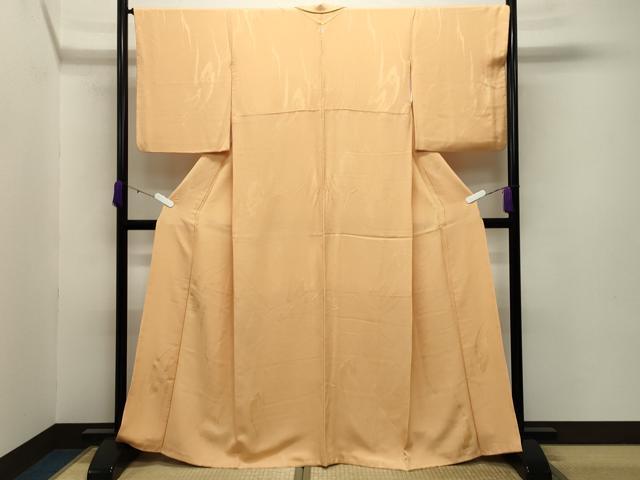 平和屋着物●上質な色無地　吉祥地紋　萱草色　正絹　逸品　CABB0041gh
