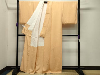 平和屋着物●上質な色無地　吉祥地紋　萱草色　正絹　逸品　CABB0041gh