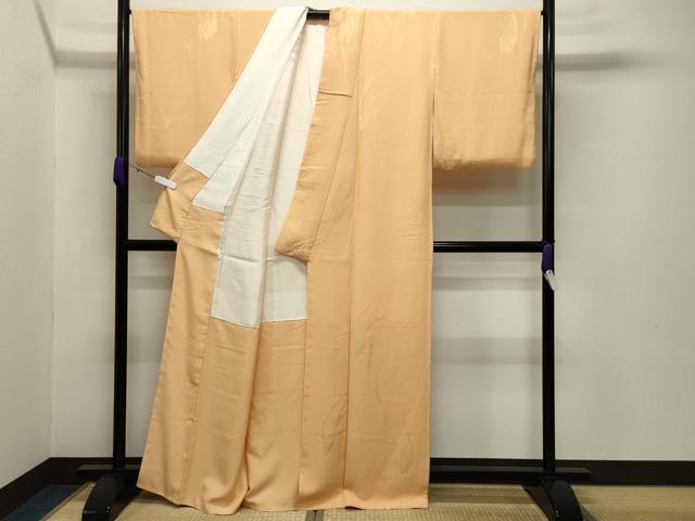 平和屋着物●上質な色無地　吉祥地紋　萱草色　正絹　逸品　CABB0041gh