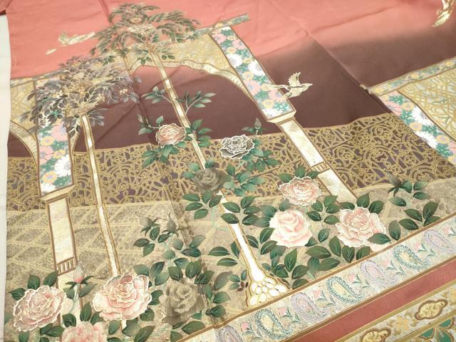 平和屋着物●英王室献上友禅作家　木下勝功　訪問着　花鳥文　暈し染め　金銀彩　正絹　逸品　CABB0042gh