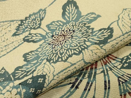平和屋着物●上質な小紋　藍　型染め　流水花文　正絹　逸品　CABB0043gh