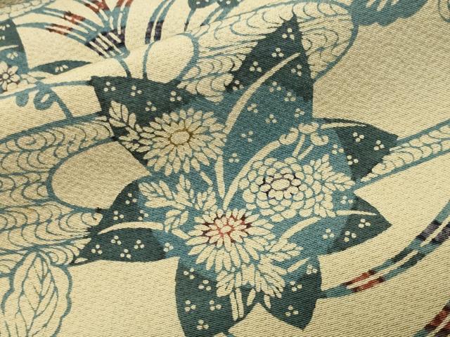 平和屋着物●上質な小紋　藍　型染め　流水花文　正絹　逸品　CABB0043gh 平和屋着物○上質な小紋 藍 型染め 流水花文 正絹 逸品 CABB0043gh